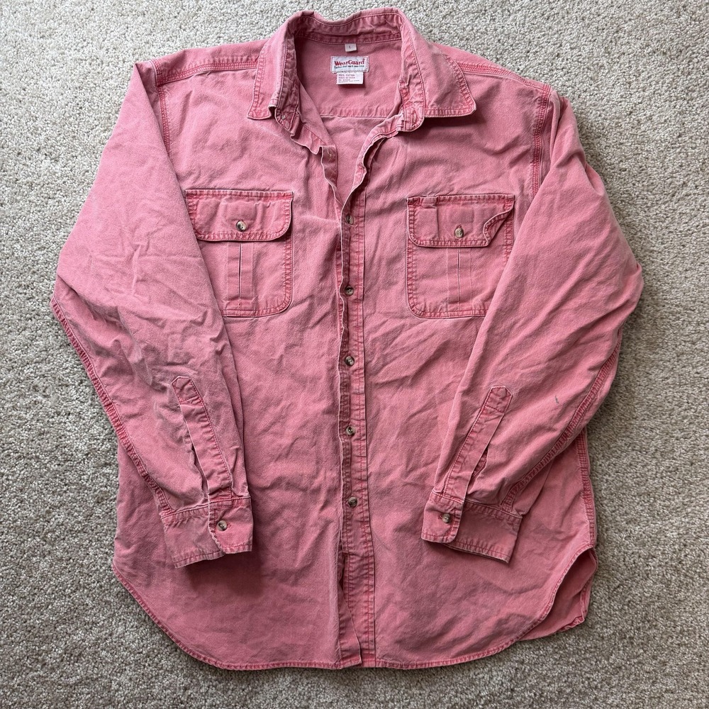 WearGuard Shirt Mens Large Pink Solid Long Sleeve Button Up Workwear Casual